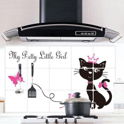 Kitchen lampblack stickers lovely black cat pet restaurant stove wall decoration painting