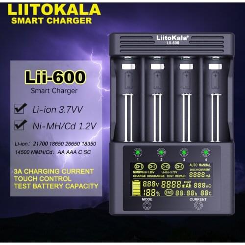 2021 New original LiitoKala Lii-600 Battery Charger For Li-ion 3.7V NiMH 1.2V battery Suitable 18650 26650 21700 26700 AA AAA