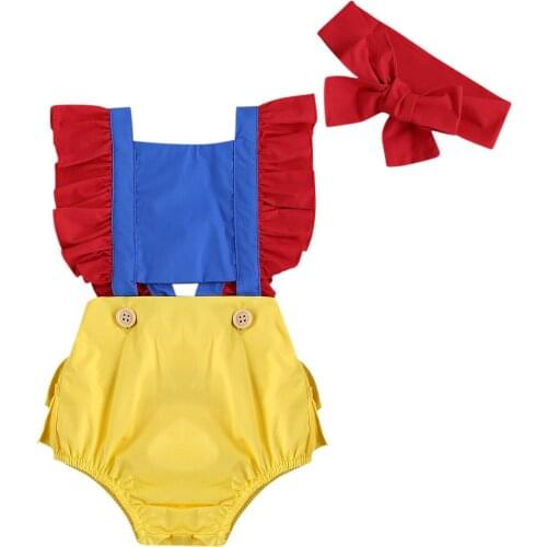 0-24M Cute Infant Baby Girl Jumpsuit+Headband Patchwork Ruffle Short Sleeve Bow Backless Romper Summer Cute Infant 2pcs
