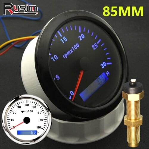 Boat Instrument Panel 85mm Tachometer Gauge Marine Tacho Meter Gauge LCD Hourmeter M16 M18 Tacho Sensor 8color backlight 12V/24V