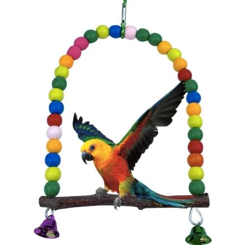 Natural Wooden Colorful Beads Birds Stand Rack Perch Hanging Swings Cage Parrots Swing Toy Bird Cage Accessories Bird Supplies