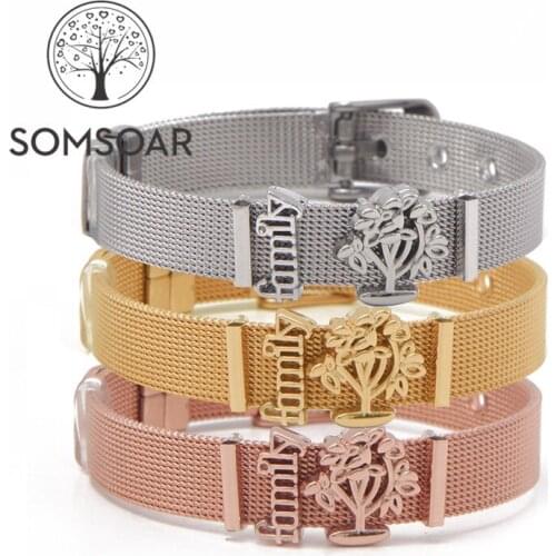 Somsoar Jewelry ing Mesh Bracelet with Family Tree of life Slide Charms Bracelet Set as Gift