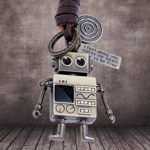 Vintage Movable Brass Alloy Robot Keychain Backpack Car Engraving Letter Key Pendant Keyring Accessory Jewelry