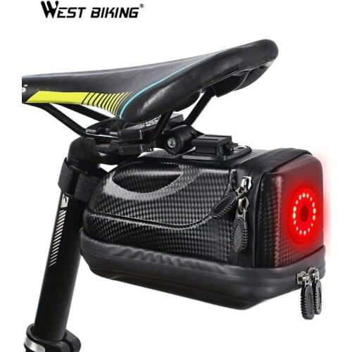 WEST BIKING Waterproof Saddle Bag With Tail Light Cycling Bike Bags Charcoal Hard Shell Durable Packet Lightweight Bicycle Bag