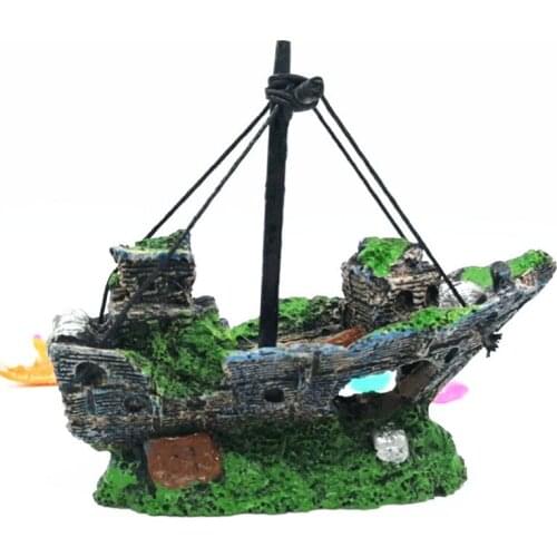 Wreck Sunk Ship Aquarium Ornament Sailing Boat Fish Tank Cave Decor Resin Ornament Landscaping Decoration akvaryum dekorsupplies