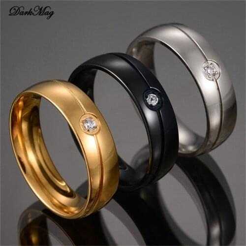 DarkMag 316L Stainless Steel Rings For Women Gold Silver Color Crystal Engagement Wedding Ring Jewelry