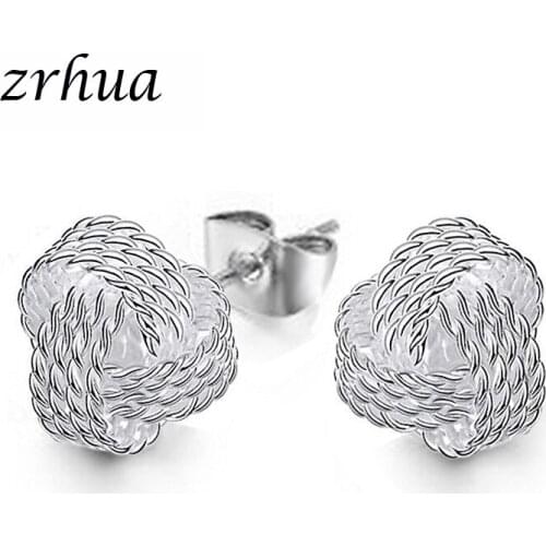 ZRHUA High Quality Silver Color Earrings Zircon Pearl Twist Luxury Stud Earrings For Women brincos pendientes