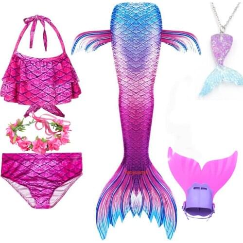 Girls Mermaid Tail Swimsuit 3 pcs Bikini Bathing Swimming Costumes Children Cosplay Dress With Monofin Fin Birthday gift