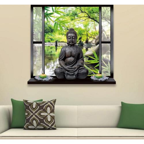 1PC 3D Removable Simulation Buddha Landscape Wall Stickers For Living Room Art Kids Bedroom Accessories Home Decoration 50*70cm