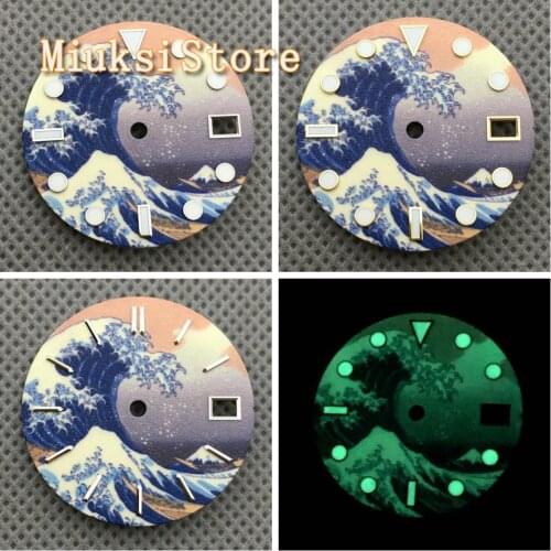 1PCS 28.5mm landscape painting watch dial C3 luminous dial fit NH35 NH36 automatic movement