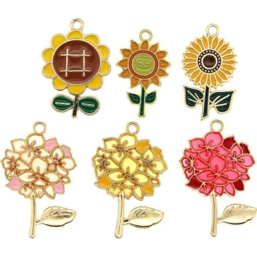 10pcs/lot Flower Rose Enamel Sunflower Charms Design Daisy for Earring Jewelry Making DIY Necklaces Pendant Bracelet Accessories