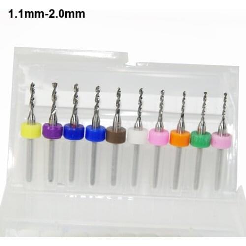 10pcs/Lot Mini 1.1mm to 2.0mm Drill Bit PCB CNC Dremel Jewelry Set Work Rotary Tools 1.1 1.2 1.3 1.4 1.5 1.6 1.7 1.8 1.9 2.0mm