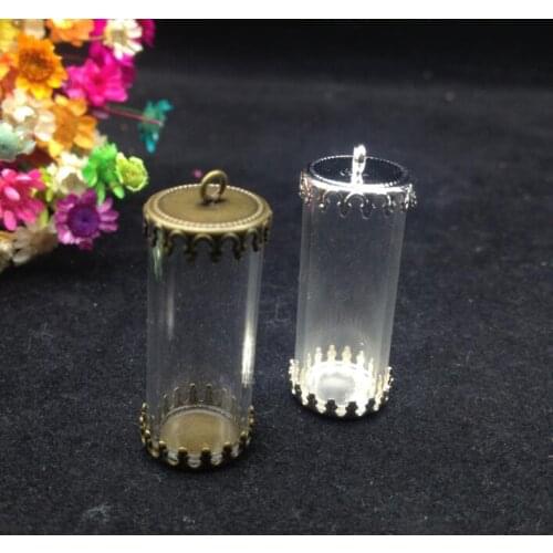 100sets/lot 28*12mm wholesale open tube glass globe findings set glass bottle glass vail diy pandent fashion jewelry glass dome