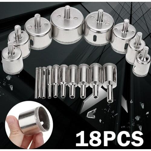 18pcs/set HSS Hole Saw Drill Bits Ceramic Glass Porcelain Drilling Bit Quality DIY Diamond Coated Core Drill Bits Tool 4-50mm