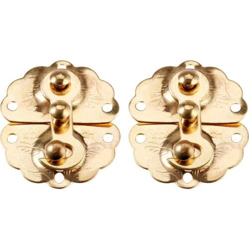 2Pcs 35*45mm Antique Gold Wooden Case Hasp Vintage Jewelry Gift Box Suitcase Hasp Latch Hook Furniture Buckle Clasp Lock