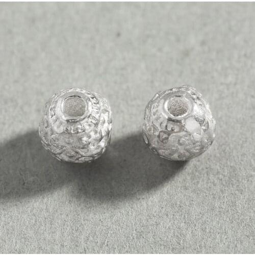 2Pc 6mm 925 Sterling Silver Ball Beads Round Pattern Spacers Beads Handmade For Necklace Bracelet DIY Jewelry Components Making