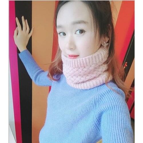 2021 Winter Scarf Women Knit Ring Neck Scarves LIC Thick Fleece Inside Wool Warm Outdoor Sport Men Collar Infinity Snood Scarves