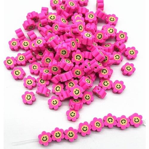 30pcs 10mm Rose Red Smiling Face Beads Polymer Clay Spacer Loose Beads for Jewelry Making DIY Bracelet Accessories