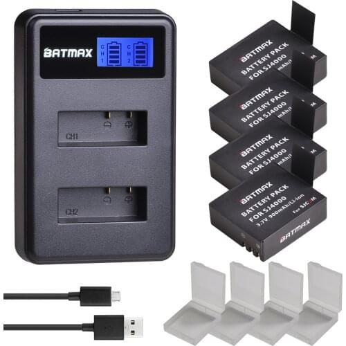 4X SJCAM Sj4000 Battery +USB LCD Dual Charger for SJCAM SJ4000 SJ5000 SJ6000 SJ8000 EKEN 4K H8 H9 GIT-LB101 GIT PG900 1050