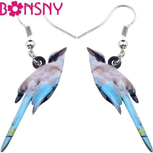 Bonsny Acrylic Novelty Azure-winged Magpie Bird Earrings Big Long Dangle Drop Fashion Animal Jewelry For Women Girls Teens Kids