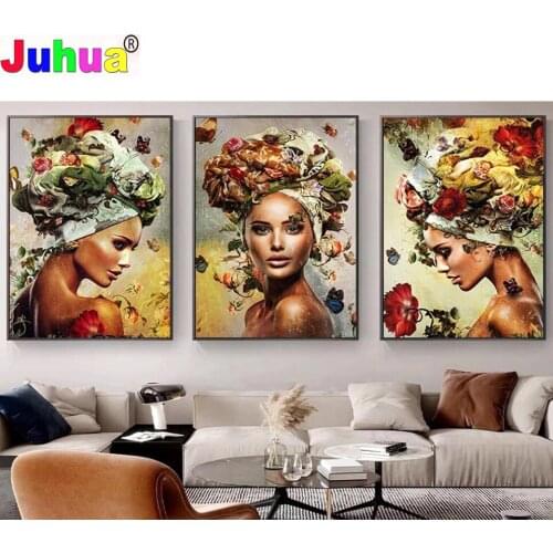 5d DIY Diamond Embroidery Black African Woman Flower Art Mosaic Kit Cross Stitch Diamond Painting Full Rhinestones Handmade Gift