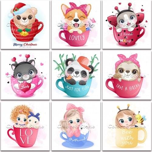 New Diamond painting Cartoon Animal Cup dog cat panda sloth girl 5D DIY Full Square Drill embroidery 3D Round mosaic Drawing 216