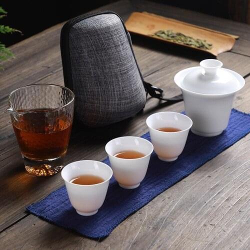 White ceramic teapot gaiwan porcelain tea sets 3 cups a tea sets teacups a portable travel tea set drinkware Free shipping B34