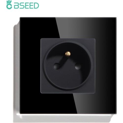 BSEED France Single Socket Double Wall Power Outlets Triple Glass Sockets Four Frames French Plugs Power Wall Sockets 16A