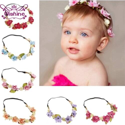 Nishine Boutique Baby Girls Simulated Flower Garland Kids Floral Anadem Children Wreath Hair Accessories Photo Props