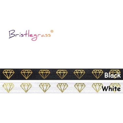 BRISTLEGRASS Combo 4 Yard 5/8" 15mm Gold Diamond Foil Print Foldover Elastic FOE Spandex Band Tape Hair Tie Headband Sewing Trim