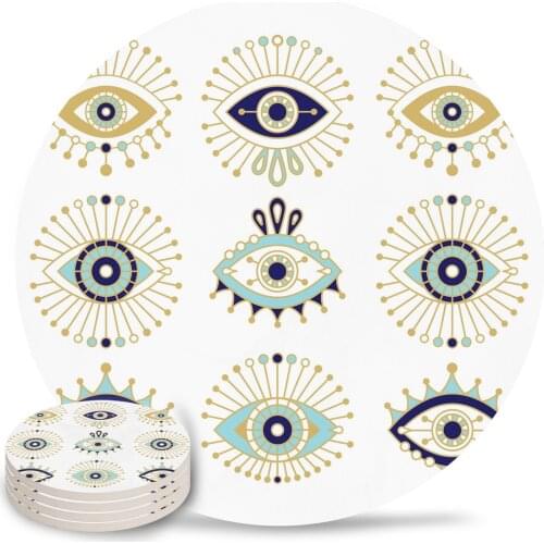 Eye Collection on White Round Coaster Coffee Table Mats Kitchen Table Accessories Absorbent Ceramic Coasters