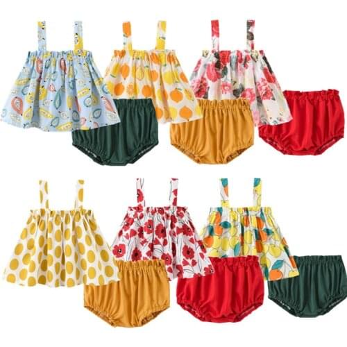 2pc/newborn Baby Girls Clothes Summer Baby Girl Set( vest+shorts) Home Wear Casual Flower Pattern Cotton Sleeveless Baby Clothes