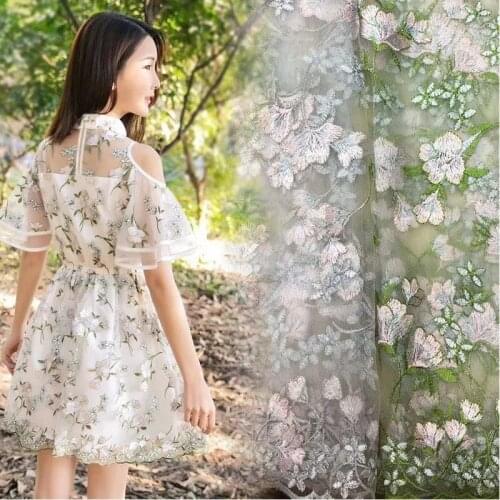 DIY Sewing French Lace Fabric For Gauze Skirt Multicolor Morning Glory Lace Embroidered Tulle Fabrics Red Green Gray 5Yards/Lot