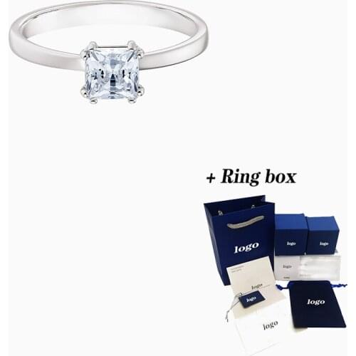 Fashion High Quality SWA Ring New ATTRACT Ring Popular Elegant Square Decoration Platinum Ring Ladies Jewelry Gift Free Shipping