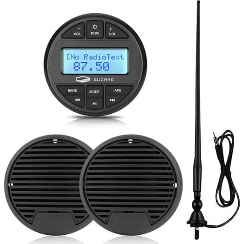 Marine Bluetooth Stereo Boat Radio Audio Receiver MP3 Player For ATV Yacht Motorcycle+3" Marine Waterproof Speaker+FM AM Antenna