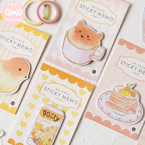 Mr Paper 30pcs/lot 8 Designs Kawaii Animal Cake Coffee Memo Pads Sticky Notes Notepad Diary Creative Self-Stick Notes Memo Pads