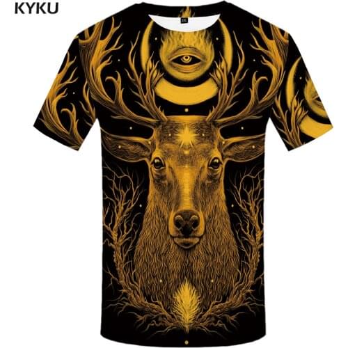 KYKU Deer T-shirt Men Yellow Galaxy T Shirt Hip Hop Tee Punk Rock Tree 3d Printed Tshirt Animal Mens Clothing New Streetwear Top