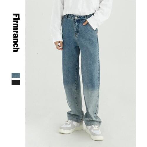 Firmranch Spring Men/Women Washed Color Matching Loose Straight Long Denim Pants Retro Japanese&Korean Style Vintage 90s Jeans