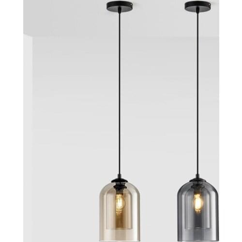 Nordic Minimalist Modern Smoky Gray Amber Glass Shape Small Chandelier Living Room Bedroom Dining Room Led Pendant Lighting