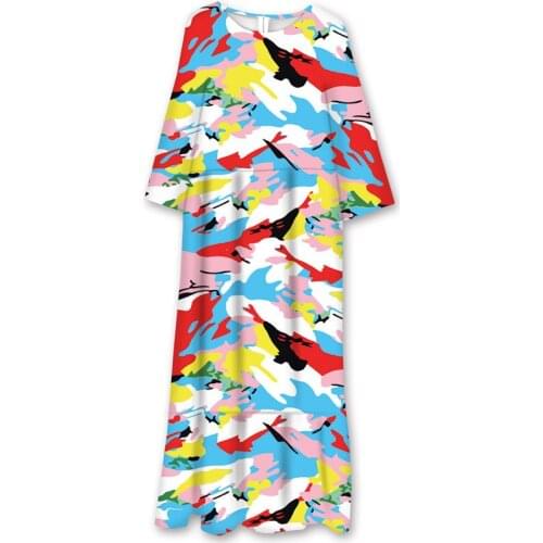 2021 new European and American womens printed pleated straight casual three-quarter sleeve dress