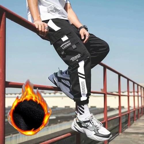 New Warm Plus Velvet Cargo Pants Men 2020 Winter Hip Hop Streetwear Jogger Pant Trousers Casual Joggers Sweatpants Men Pants
