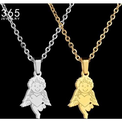New Arrival Stainless Steel Angel Pendant Necklace Cupid Heart Necklace Couple Necklace For Lover Accessories