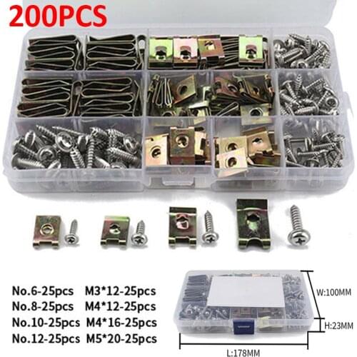 New 200pcs Speed Fasteners U Nuts Self Tapping Screw U Clips Interior Trim Panel Automobile Parts