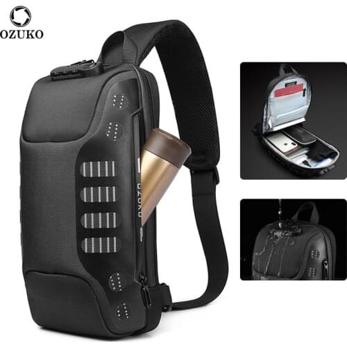 OZUKO New Men Chest Bag Multifunction Anti-theft Chest Pack Male Waterproof Sling Messenger Bags USB Fashion Mens Crossbody Bag