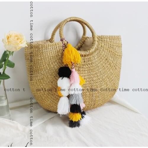 1pcs Handmade Pompom Tassel for beach bag Decorative Big Tassel 70cm length tassel for Straw bag accessory free shipping