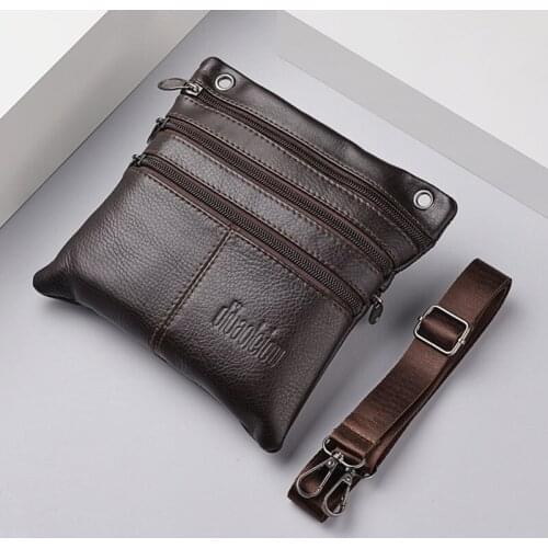 New mens mobile phone bag leather mini top layer cowhide messenger bag fashion business shoulder waterproof anti-theft bag