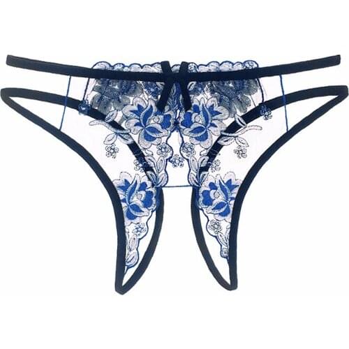 Sexy Transparent Underwear Embroidery Open Crotch Thong Tangs Women Sexy G String Erotic Lingerie Panties