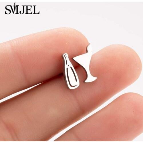 SMJEL bijoux Glass Beer Earrings for Women Girl Gift Tiny Small Stud Earrings Fashion Cup and Bottle Jewelry Boucle D'oreille