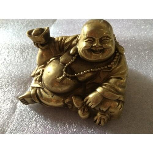 Tibet buddhism brass wealth yuanbao Purse bag Maitreya Buddha statue The statue of attracting wealth decoration metal handicraft