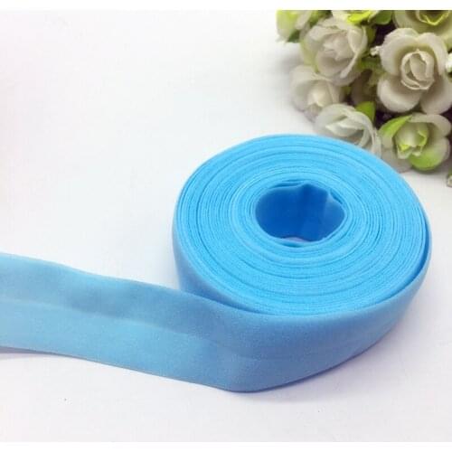 Light blue (5yards/lot) 1"(25mm) Multirole Fold Over Elastics Spandex Satin Band DIY Lace Sewing Trim